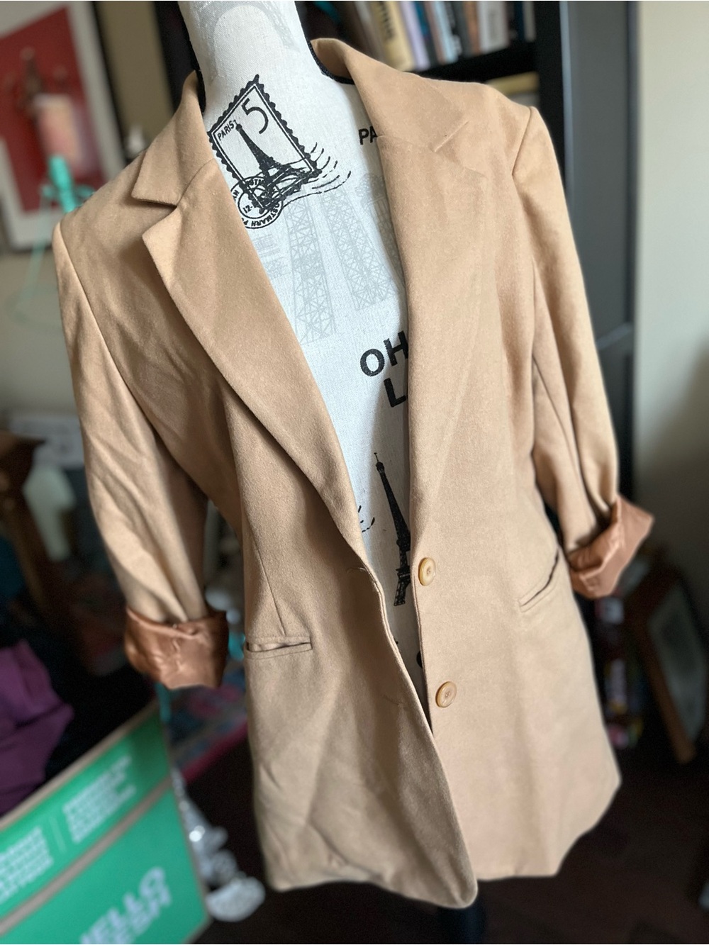 Vintage Wool and Cashmere Camel Single-Breasted Blazer Jacket